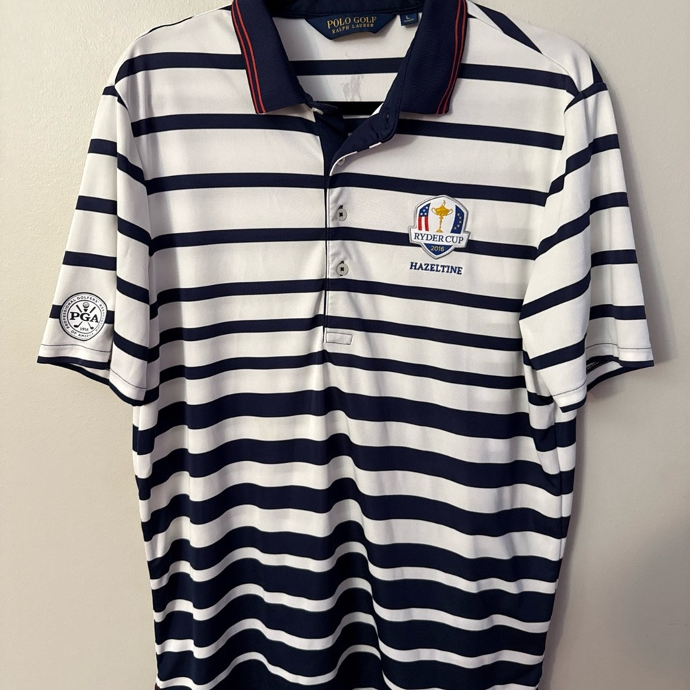 Ralph Lauren Navy and White Striped Polo Golf Shirt 2016 Ryder Cup Hazeltine